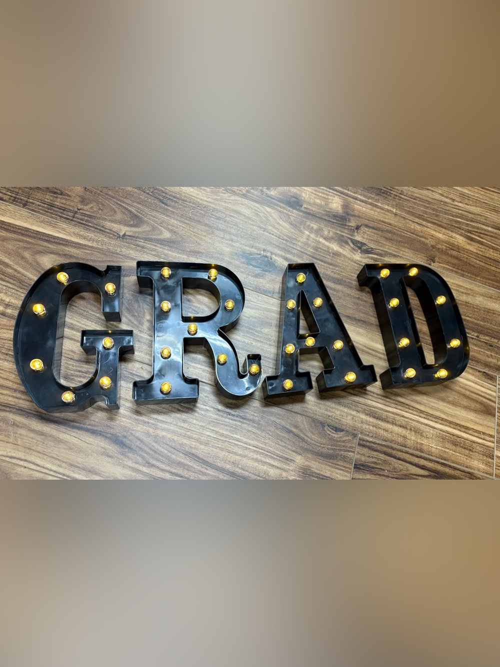 GRAD black LED marquee letter lights, used for decorative signage, grad parties